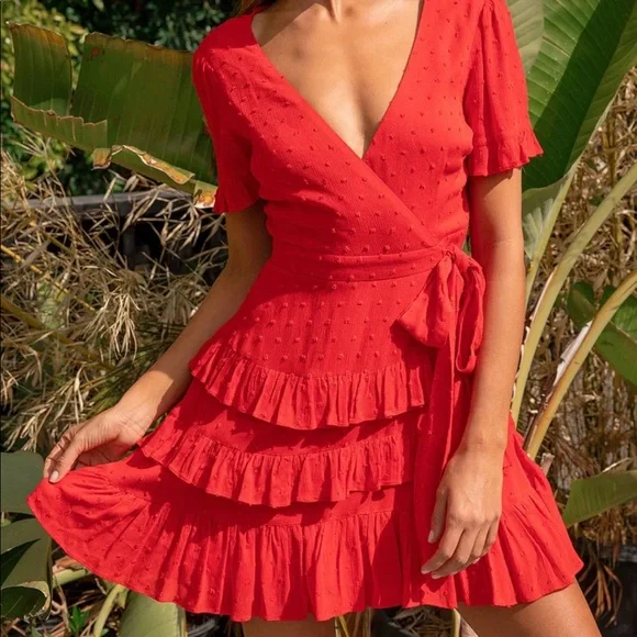 LUlus Ruffled Red Mini Dress